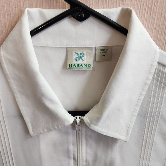Haband White Short Sleeve Zip Front Shirt Men’s M Classic Guayabera Style Pocket - Picture 7 of 13
